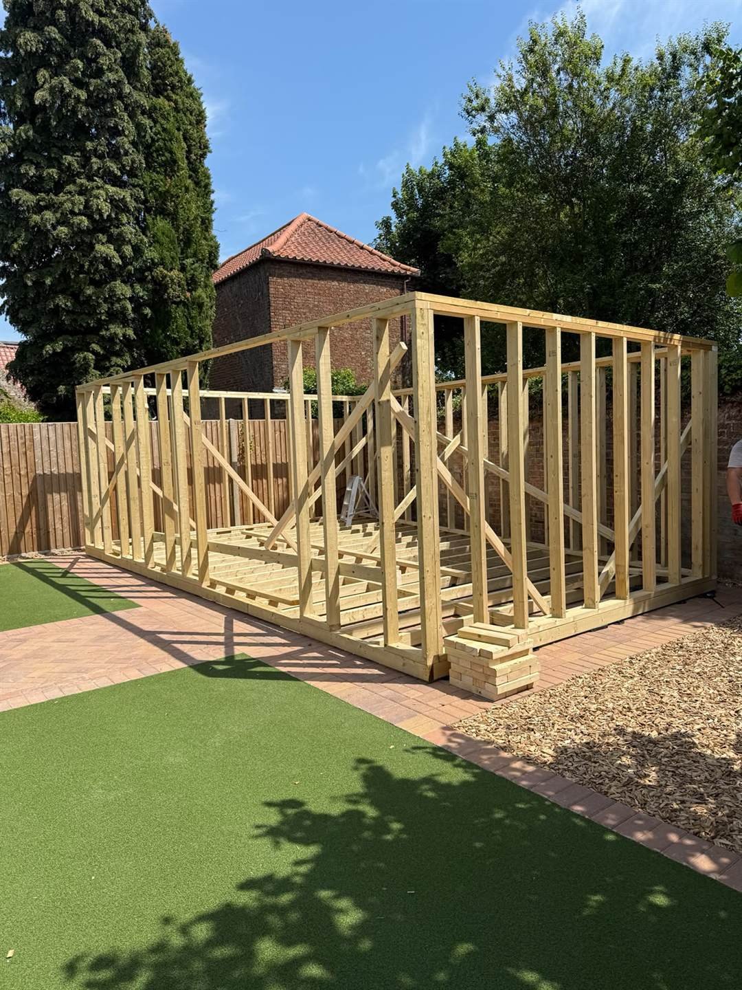 Timber frame stage of the garden room build